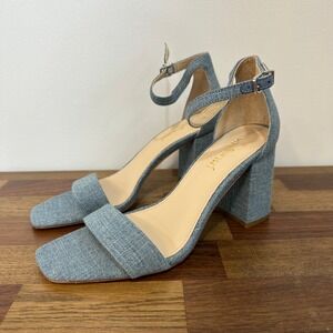 J Mclaughlin Womens Esme Heels 8 Blue Chambray Denim Pump Sandal Event